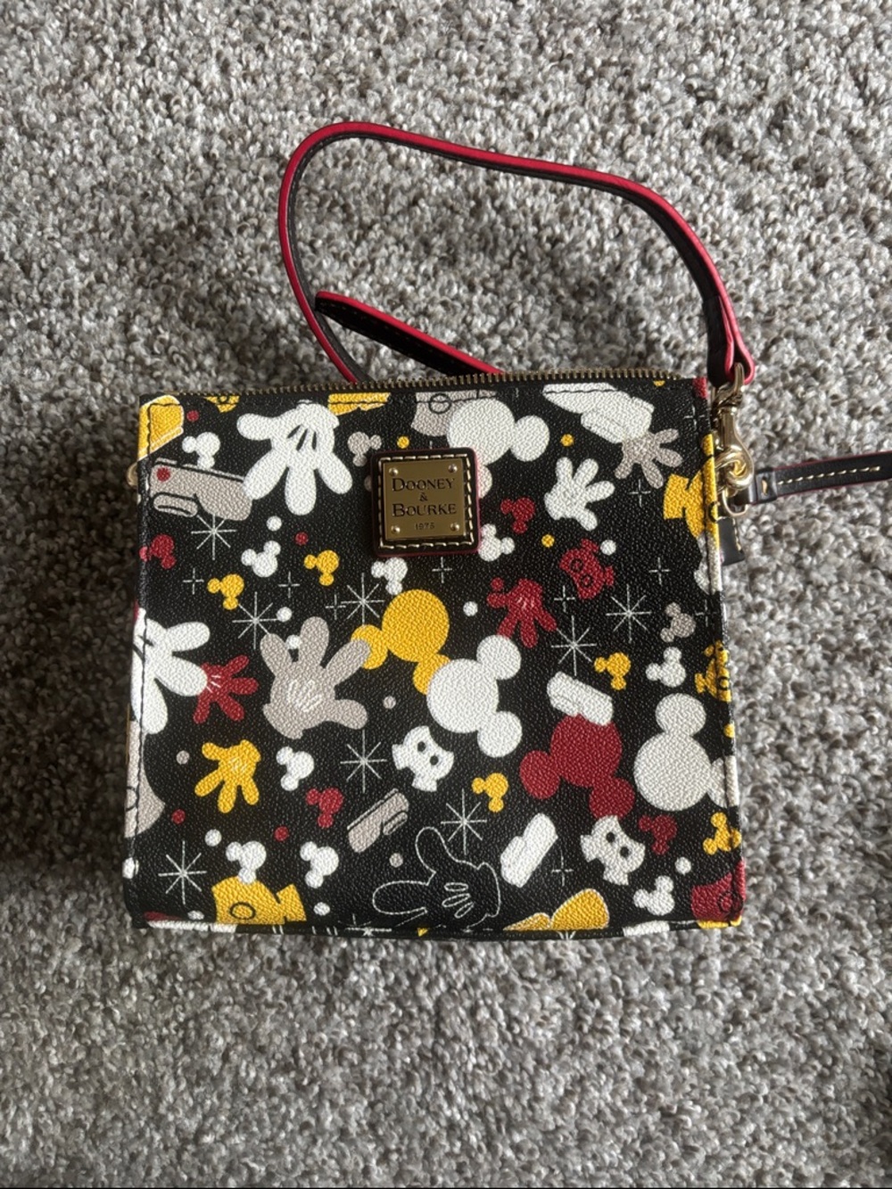 Dooney & Bourke Black Wristlet with Red, Yellow & White Mickey Print